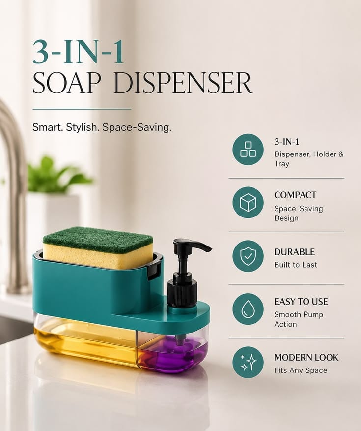 3 In 1 Dishwashing And Handwash Liquid Soap Dispenser (3 In 1 Dispenser)